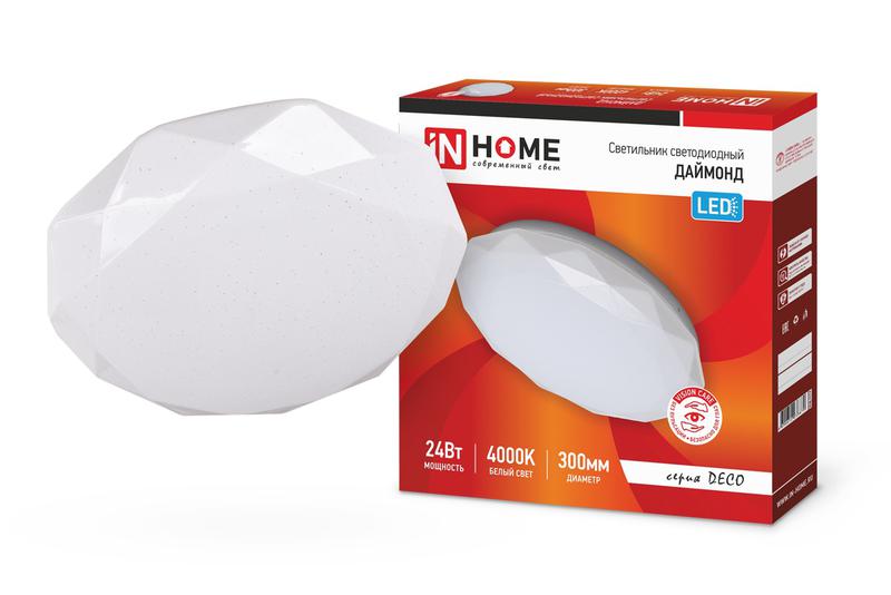 Рекомендуем купить Светильник светодиодный DECO ДАЙМОНД 24Вт 230В 4000К 1560лм 300мм IN HOME 4690612033679