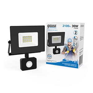 Рекомендуем купить Прожектор светодиодный Elementary 30Вт 6500К IP65 2100лм 175-265В ДО с датчиком движения черн. GAUSS 628511330