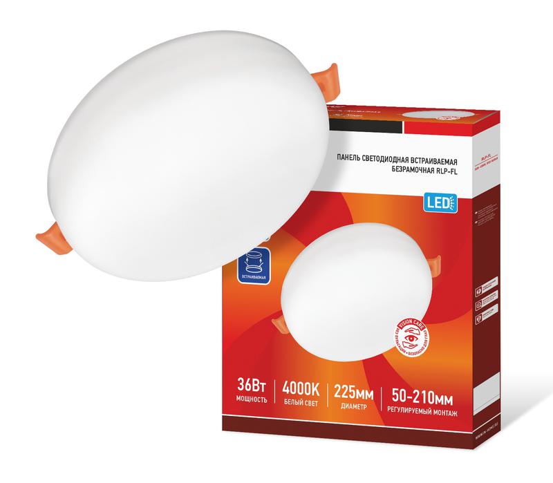 Рекомендуем купить Светильник светодиодный RLP-FL 36Вт 230В 4000К 3240лм 223мм с рег. монтаж. 45-190мм IP20 встраив. безрамочн. панель бел. IN HOME 4690612036717