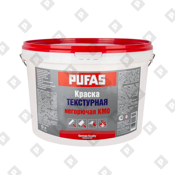 Текстурная негорючая краска Pufas КМ0 немороз. белый RAL 9003 (10 л) - №1