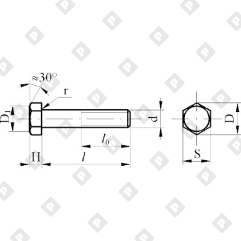 Болт ГОСТ 7805 M12x100 с шестигранной головкой и неполной резьбой, кл. пр. 4.8-5.8 - №2
