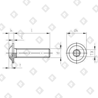 Винт ISO 7380-2 М10x12/12 с полукруглой головкой и прессшайбой, шлиц TX50, нерж. сталь A2 - №4