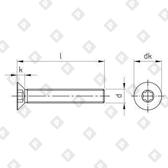 Винт ISO 10642 (DIN 7991) M4x20 с потайной головкой и шлицем TORX, нерж. сталь А2 - №3