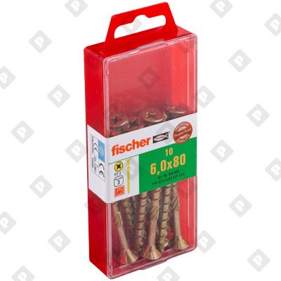 Набор из 10 саморезов fischer FPF-SZ 6,0X80 YZP 10 B с потайной головой и неполной резьбой, оц. сталь - №1