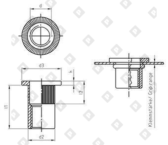 Заклепка-гайка ART 1025 M10x22 с насечками и цилиндрическим бортиком, нерж. сталь A4 - №3