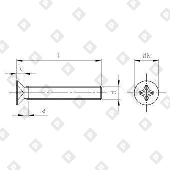 Винт DIN 965 М4x5 с потайной головкой и крестообразным шлицем PH, нерж. сталь A2 - №4