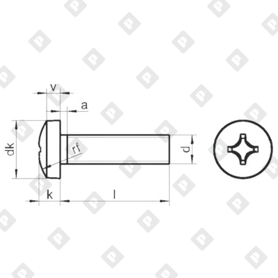 Винт DIN 7985 M4x12 с полуцилиндрической головкой и крестовым шлицем PH, кл. пр. 4.8, оц. сталь - №2